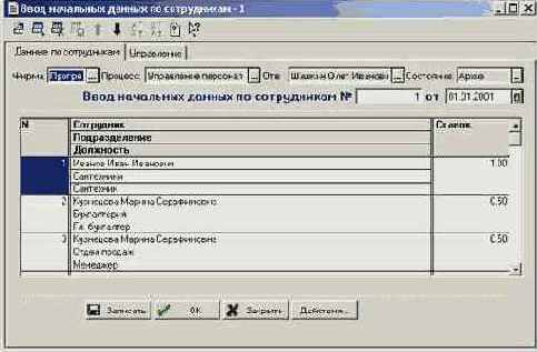 Ввод начальных данных по сотрудникам